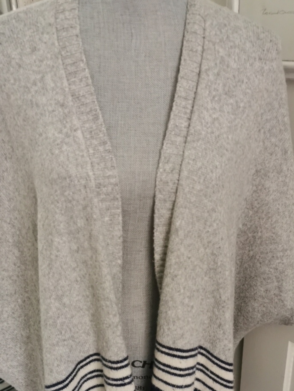 Womens GAP Boho Cozycore Poncho Light Grey and Navy Striped Open Cardigan. OS - Picture 3 of 7